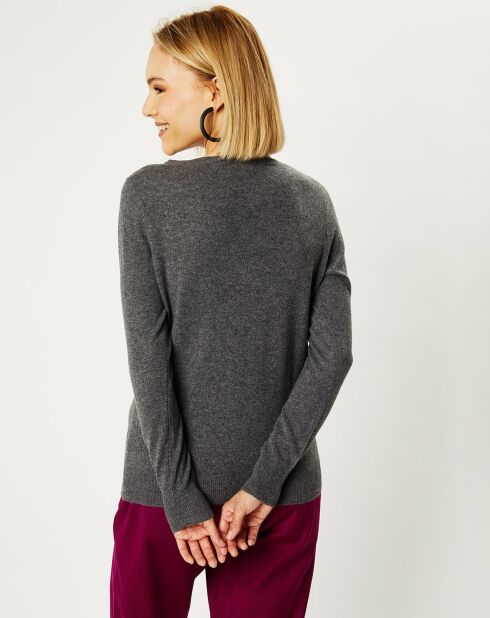 Pull 100% Cachemire Nocon col V gris foncé