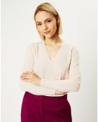 Pull 100% Cachemire Yocon col V rose clair