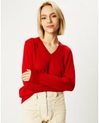 Pull 100% Cachemire Focon col V rouge