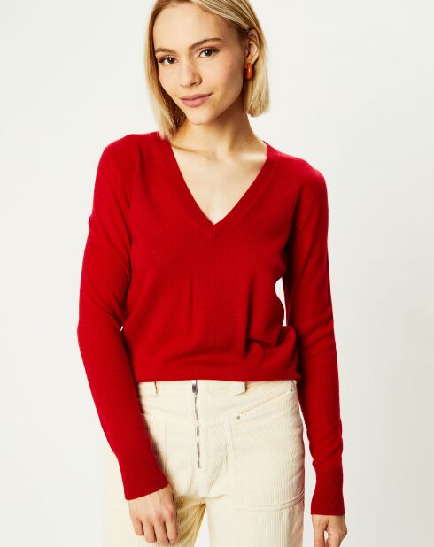 Pull 100% Cachemire Zocon col V rouge