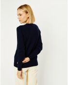 Pull 100% Cachemire Focon col V bleu marine