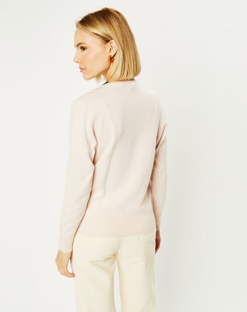 Pull 100% Cachemire Zocon col V beige rosé