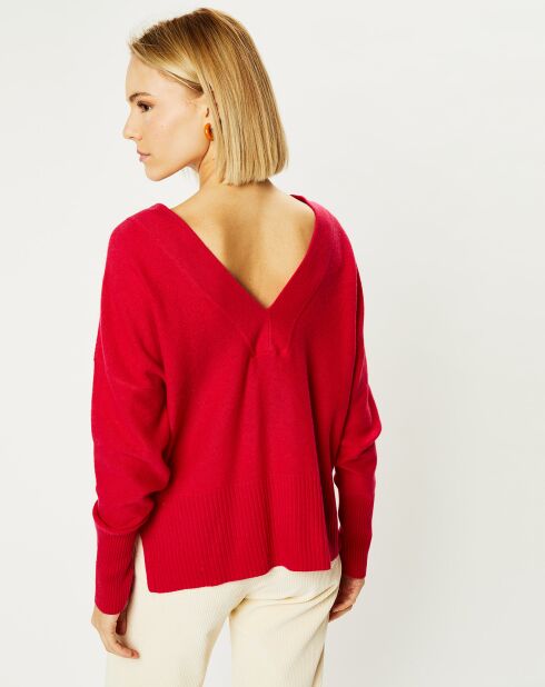 Pull 100% Cachemire Frani col V rose foncé