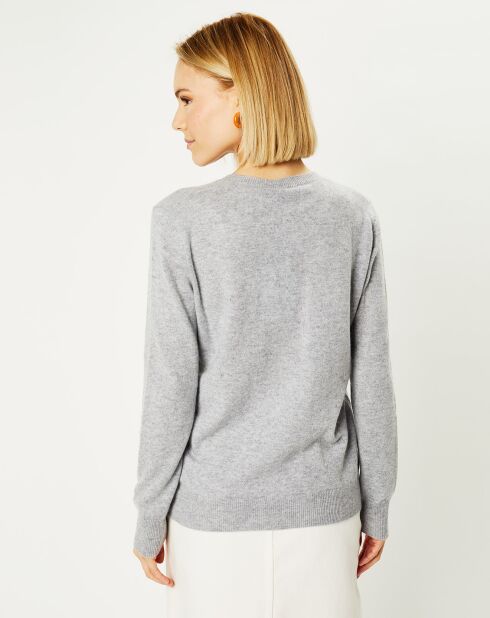 Pull 100% Cachemire Chou col V gris clair