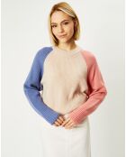 Pull en Laine & Cachemire Florine tricolore col rond rose/bonbon/parme