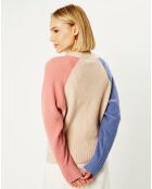 Pull en Laine & Cachemire Florine tricolore col rond rose/bonbon/parme