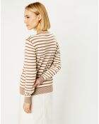 Pull en Coton & Cachemire Yeye rayé col rond écru/beige