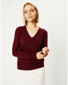 Pull 100% Cachemire Yocon col V rouge foncé