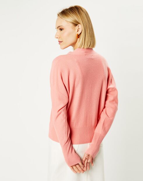 Cardigan 100% Cachemire Fabiola col V rose clair