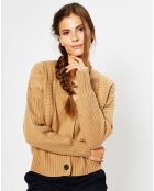 Cardigan en Laine & Cachemire Fabiola T col V beige