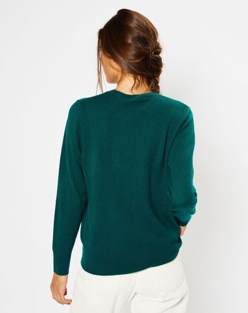 Pull 100% Cachemire Zabri col rond vert foncé