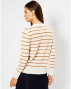 Cardigan en Laine & Cachemire Sacao rayé col rond beige/écru