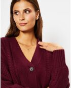 Cardigan en Laine & Cachemire Fabiola T col V bordeaux