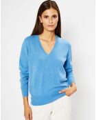 Pull 100% Cachemire Zocon col V bleu