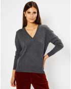 Pull 100% Cachemire Chou col V gris foncé