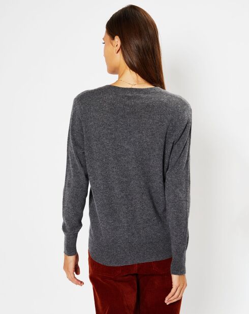 Pull 100% Cachemire Chou col V gris foncé