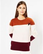 Pull en Laine & Cachemire Norma col rond blanc/rouille/bordeaux