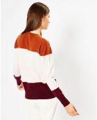 Pull en Laine & Cachemire Norma col rond blanc/rouille/bordeaux