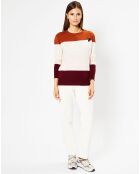 Pull en Laine & Cachemire Norma col rond blanc/rouille/bordeaux