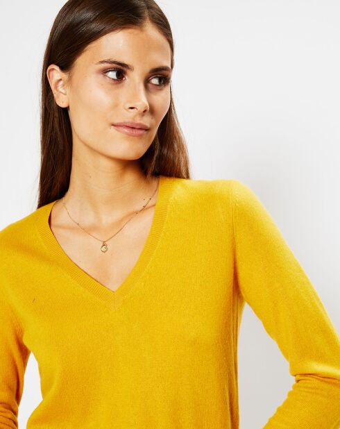 Pull 100% Cachemire Zocon col V jaune