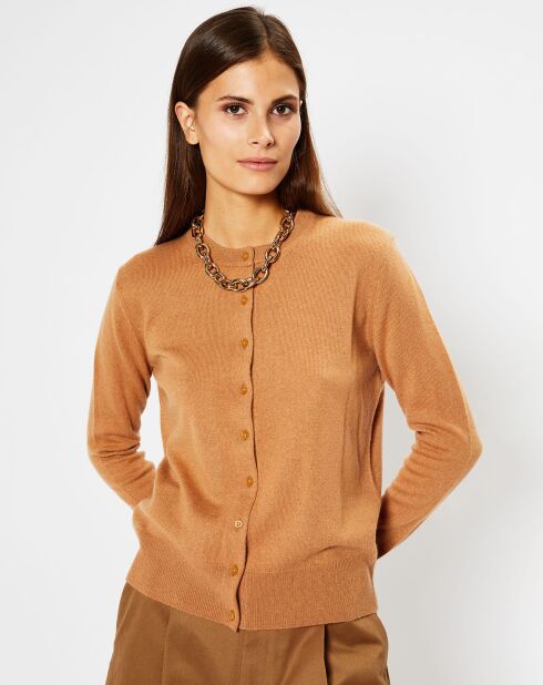 Cardigan 100% Cachemire Facao col rond camel