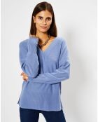 Pull 100% Cachemire Frani col V bleu lavande