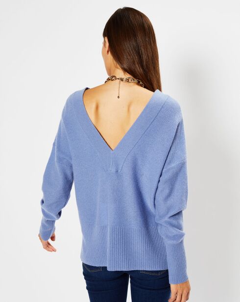 Pull 100% Cachemire Frani col V bleu lavande