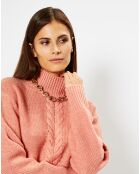 Pull en Laine & Cachemire Zephyr torsade col montant rose