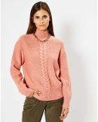 Pull en Laine & Cachemire Zephyr torsade col montant rose