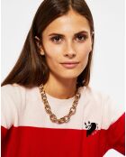 Pull en Laine & Cachemire Norma rayé col rond rose/rouge