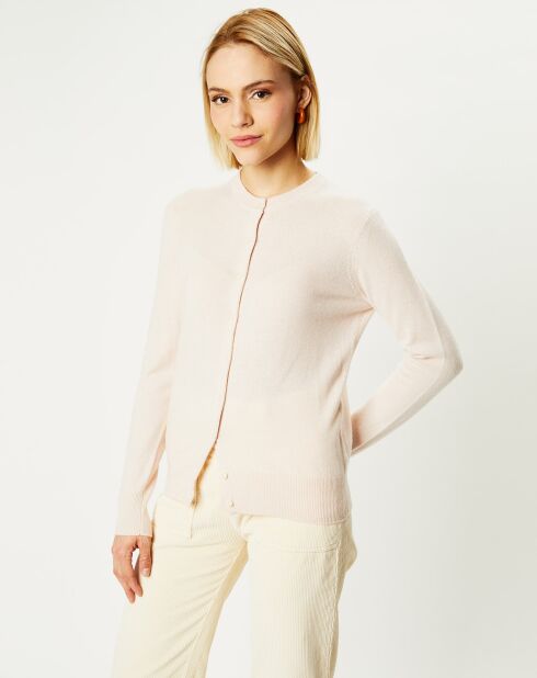 Cardigan 100% Cachemire col rond Zacao beige rosé