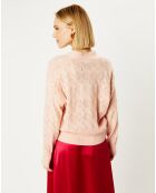 Cardigan en Laine & Cachemire Fabiola ajouré col V rose clair