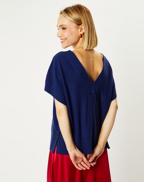 Pull 100% Cachemire Folie manches courtes bleu foncé