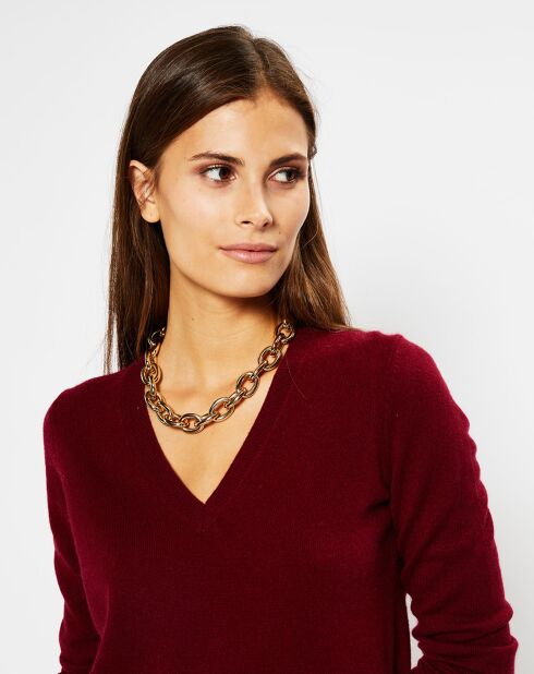 Pull 100% Cachemire Zocon col V rouge foncé