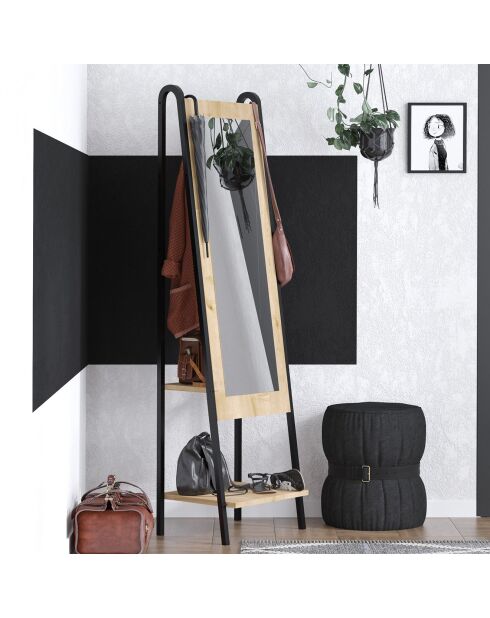 Miroir sur pied Monet chêne/noir  - 44x170x35 cm