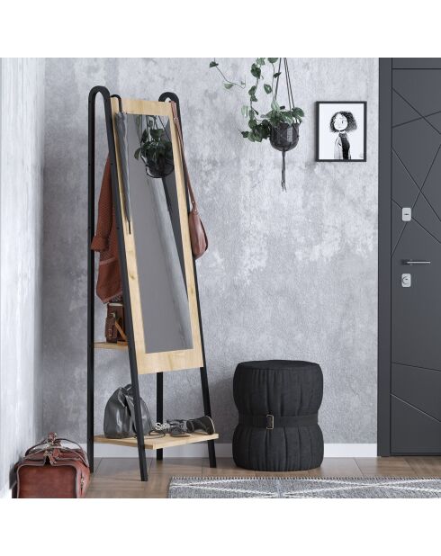 Miroir sur pied Monet chêne/noir  - 44x170x35 cm