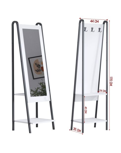 Miroir sur pied Dali blanc/noir - 44x170x35 cm