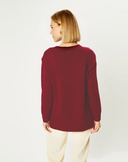 Pull 100% Cachemire Zoé col V profond rouge foncé