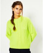 Pull en Laine & Cachemire Foug T col rond jaune fluo