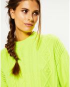 Pull en Laine & Cachemire Foug T col rond jaune fluo