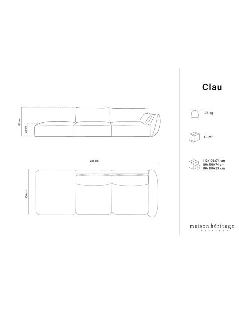 Canapé Gauche Velours Clau 4 Places terracotta - 286x100x85 cm