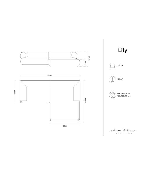 Canapé d'angle Droit Modulaire Lily 4 Places anthracite - 261x188x74 cm