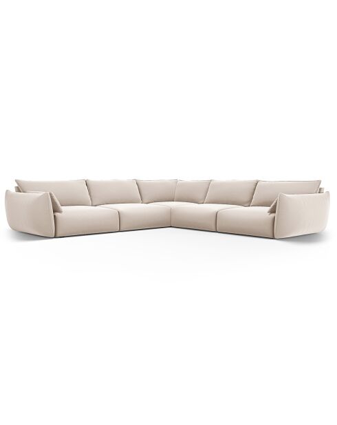 Canapé d'angle Symétrique en Velours Clau 7 Places beige - 286x286x85 cm