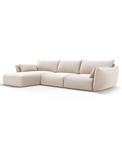 Canapé d'angle Gauche Velours Clau 4 Places beige - 300x166x85 cm