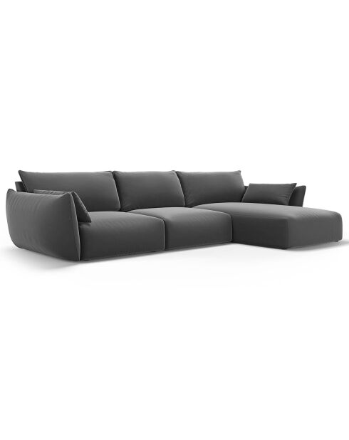 Canapé d'angle Droit Velours Clau 4 Places gris foncé - 300x166x85 cm