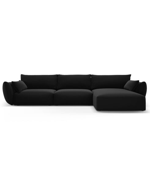 Canapé d'angle Droit Velours Clau 4 Places noir - 300x166x85 cm