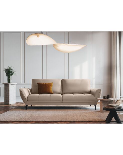 Canapé en Cuir Véritable Lea 3 Places gris clair - 188x95x87 cm