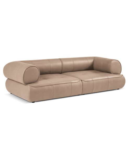 Canapé modulable en cuir véritable Lily 3 Places beige foncé - 234x105x74 cm