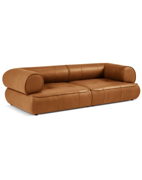 Canapé modulable en cuir véritable Lily 3 Places marron clair - 234x105x74 cm