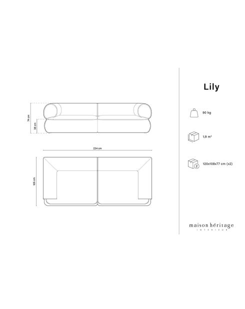 Canapé modulable en cuir véritable Lily 3 Places noir - 234x105x74 cm